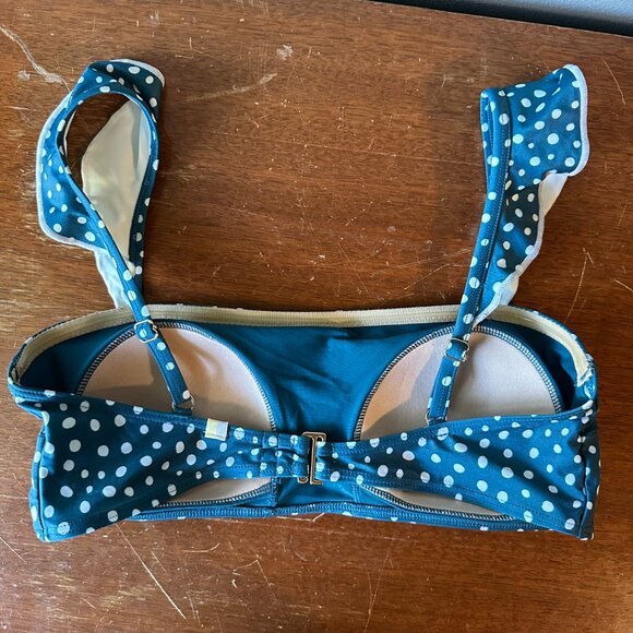 SUMMERSALT The Ruffle Oasis Bikini Top | 6 | teal/white polka dot | like new! - Picture 3 of 7